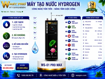 Máy tạo nước Hydrogen giàu ion kiềm sạch Model WS-01 PRO MAX