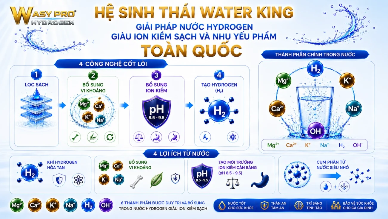 Hệ Sinh Thái Water King - Giải Pháp Nước Hydrogen Giàu Ion Kiềm Sạch Và Nhu Yếu Phẩm